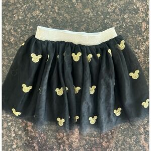 Hanna Andersson Black Tulle Skirt with Gold Mickey Appliqués
